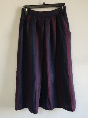 Vintage Preppy Dark Academia 100% Pure Wool Striped Pleated Midi Skirt M